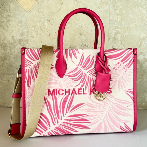Michael Kors Medium Satchel Shoulder Tote Bag Palm Electric Pink Multi - Picture 5 of 13